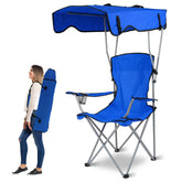 Moclever folding canopy camp chair with extended canopy for complete sun protection at the beach.