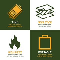 Modern Innovations open-fire cooking on non-stick surface for quick breakfasts.