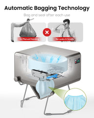 Modiwell Dry Flush Toilet bag-seal close-up demonstrates odor-control capability for enclosed spaces.