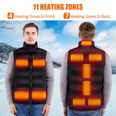 Moeput heated vest back view showing extended core warmth for outdoor activities.
