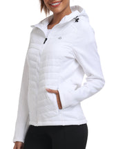 MoFiz women's lightweight warm jacket front view showing outdoor warmth and fit