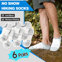MOGGEI merino wool hiking socks no-show with cushioned sole, white side view for shock absorption.