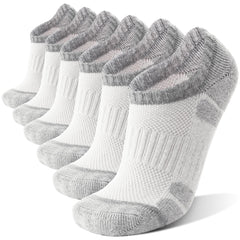 MOGGEI merino wool no-show hiking socks, white front view, six-pair pack for everyday comfort.
