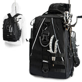 MoiShow ultralight fishing tackle backpack - front view with rod holder