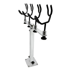 Mojiate PVC-coated rod holder mounted on a boat in rugged conditions for corrosion resistance.