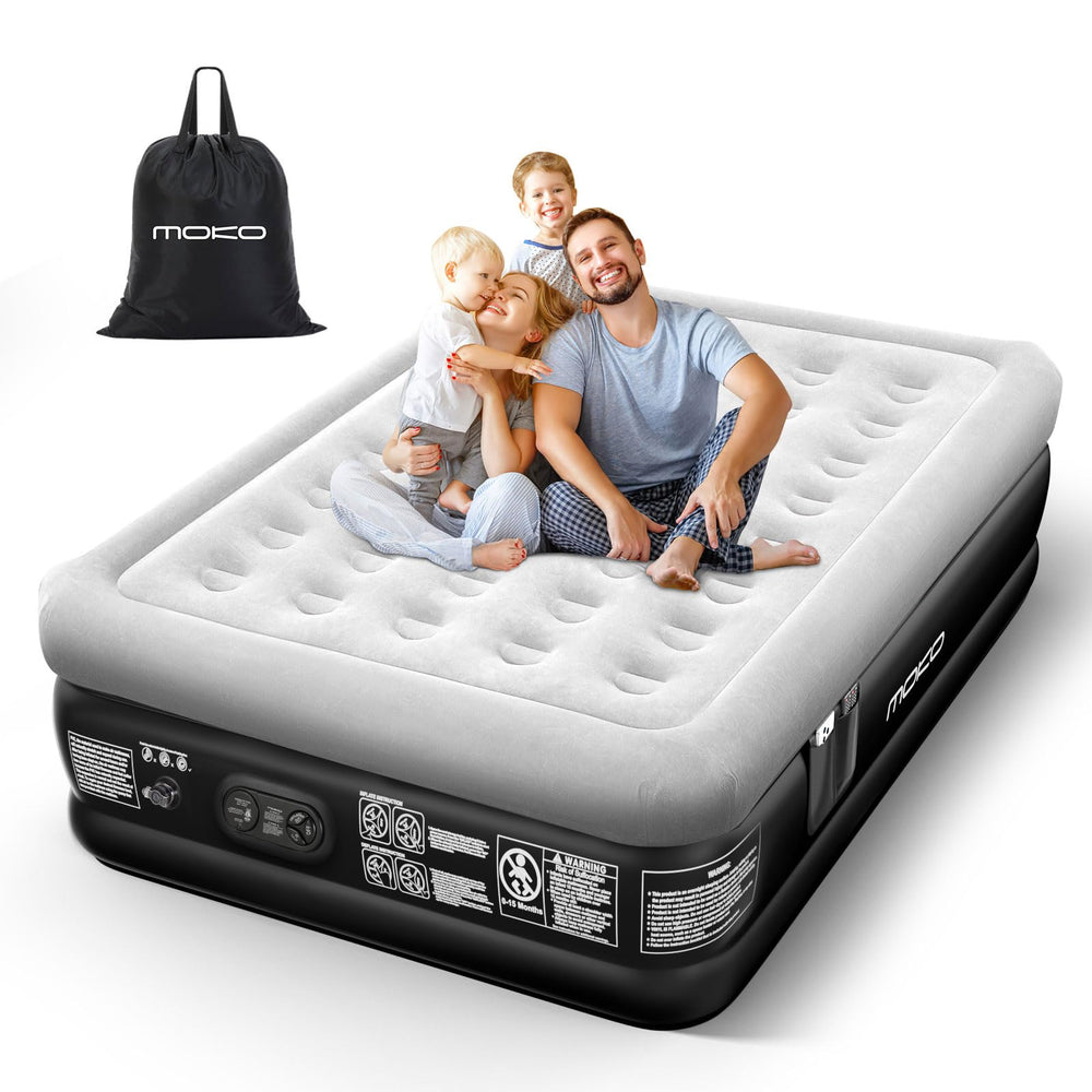 MoKo air mattress queen built-in pump inflates quickly for easy setup and guest stays.