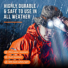 Mollo headlamp mounted on a hard hat for construction or mining tasks.