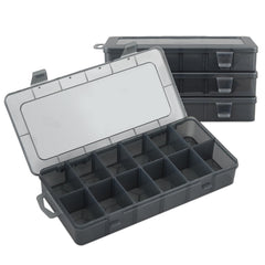 MoNiBloom 12-Grid tackle box with clear lid, ideal for organized fishing tackle on the go.