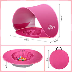 Monobeach baby beach tent with built-in water pool for splash play.