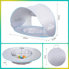 Monobeach baby shade tent water-play area, toddler-friendly immersion beside parents.