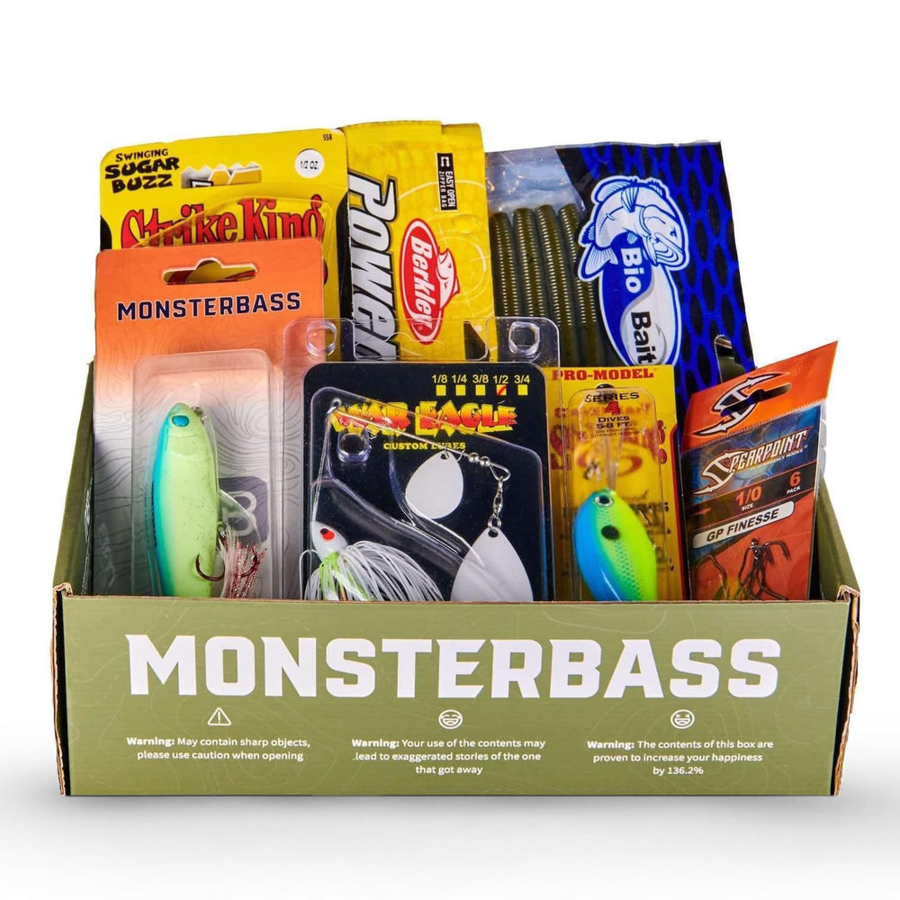 MONSTERBASS Gold Series Kit box with premium bass lures for smallmouth and largemouth.