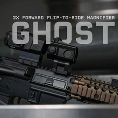 Monstrum 2X magnifier quick-engage mechanism enables fast switching during shooting sessions.