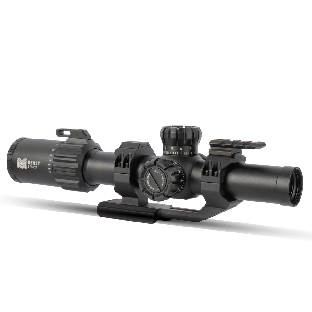 Monstrum Beast ED 1-10x FFP scope closeup for fast target acquisition.