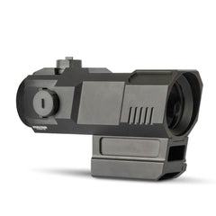 Monstrum Cyborg 5X Prism Scope assembly close-up for mounting compatibility.