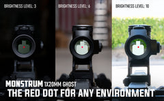Monstrum Ghost red dot sight with flip to side mount enables fast 1x or 3x switching.
