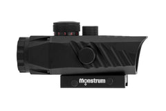 Monstrum P330-B marksman 3X prism scope mounted on rifle for fast target acquisition