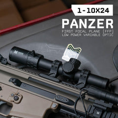 Monstrum Panzer illuminated reticle aids fast targeting in low light.