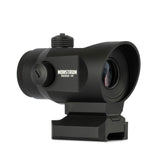Monstrum Ruckus 4X prism scope showcases compact profile for quick field accuracy.