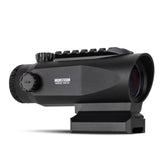 Monstrum Ruckus Pro 6X prism scope shows crisp magnification for fast target acquisition.