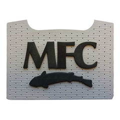 Montana Fly Company boat box foam patch, grey with black logo, improves gear organization for quick access.