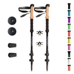Montem Ultra Strong trekking poles extended and collapsed for travel convenience.