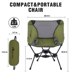 MOON LENCE camping chair aluminum 7075 frame green highlights sturdy support on trails.