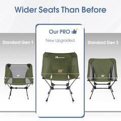 MOON LENCE Camping Chair Plus quad-leg-base stabilizes on uneven ground.