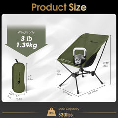 Moon Lence chair folded compact for easy backpacking and travel storage.