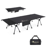 Moon Lence camping cot in use with side pocket for easy-access essentials