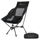 MOON LENCE high-back folding camping chair — front view highlights sturdy 7075 aluminum frame for outdoor comfort.