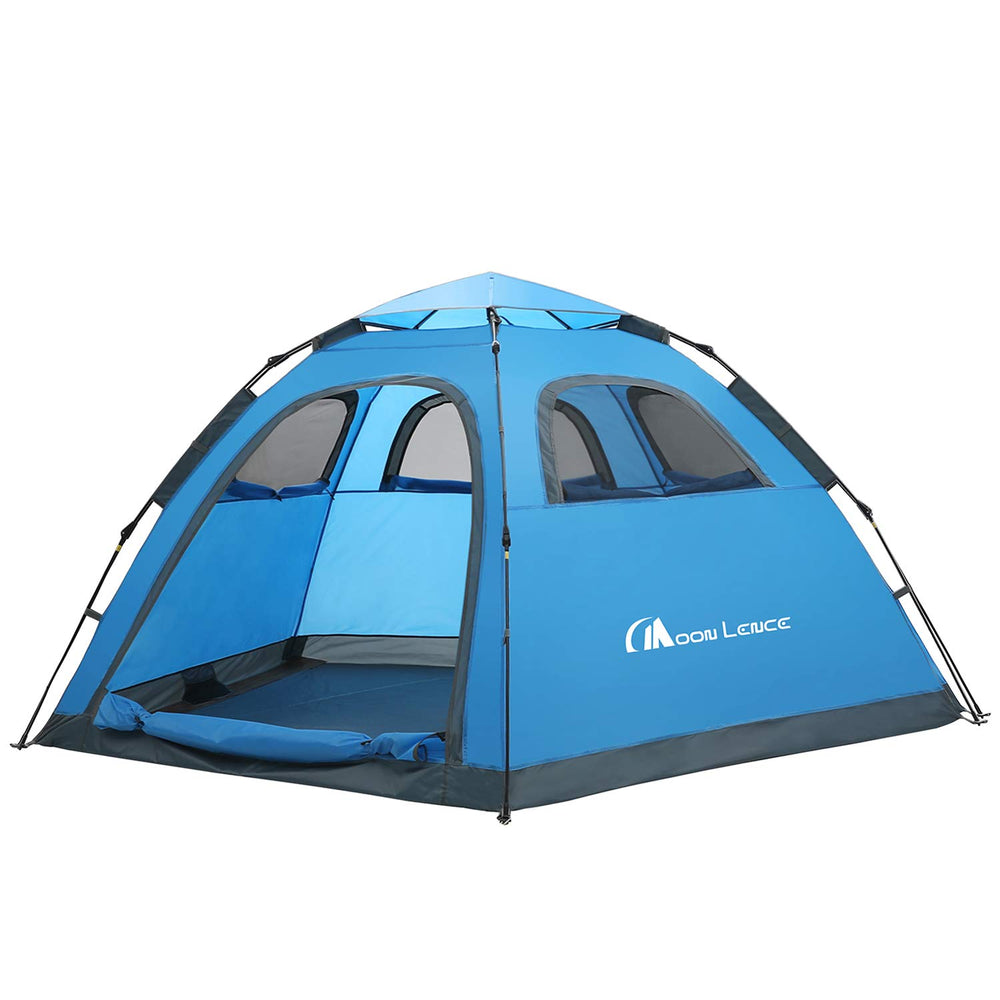 Moon Lence instant pop-up tent top setup demonstrates quick deployment.