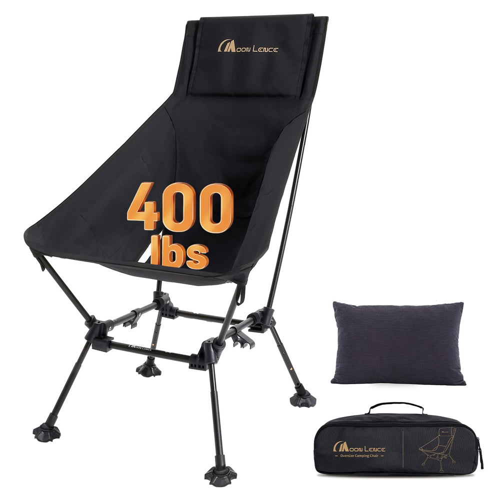 Moon Lence oversized camping chair seat offers roomy comfort for adults.