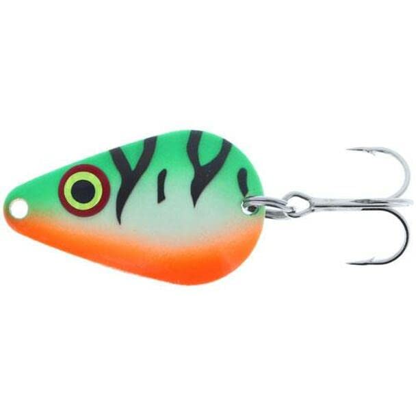 Moonshine Lures Wild Perch spoon front view with glow finish for low-light casting