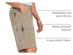 Moosehill mens cargo shorts zip-pocket view emphasizes phone-safe, quick-access storage