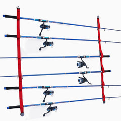 MOPHOEXII ceiling rod rack stores rods overhead to save garage space.