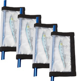 MOPHOEXII lure wraps in clear PVC protect diverse lure types on a crowded deck.