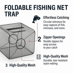 M.O.S Fish Minnow Trap zipper design allows easy release of catch.