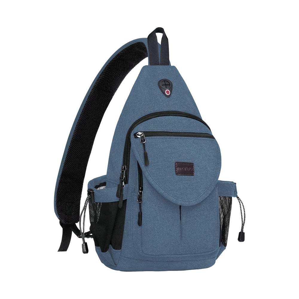 MOSISO sling backpack front view in steel blue for easy daily carry