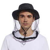 Mosquito Net Hat Black - front view with wide brim