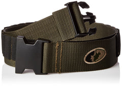 Mossy Oak shotgun shell belt in green, durable snap buckle for secure shell storage.