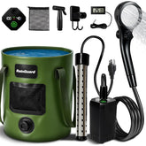 Motivekit portable camping shower pump powers off-grid rinses during hiking and beach days