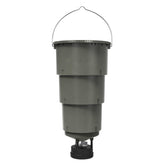 Moultrie hanging deer feeder with collapsible hopper for easy transport.