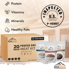 MOUNTAIN ESSENTIALS freeze-dried beef dices pouch front view for hearty trail meals.