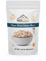 Mountain Essentials Freeze-Dried Chicken Diced Pack for long-term pantry storage.