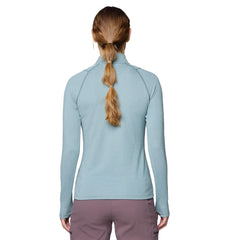 Mountain Hardwear Crater Lake half-zip blue-sage side view highlights breathable warmth.