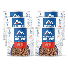 Mountain House diced beef can front view shows quick meal option