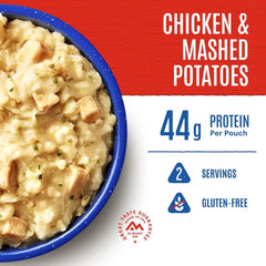 Mountain House freeze-dried meal with water being added for fast, no-cook camp kitchen.