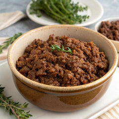 Mountain House Ground Beef ingredients label highlights gluten-free, quality ingredients