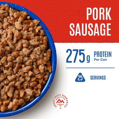 Mountain House Pork Sausage served hot on campsite, delivering comforting flavor.