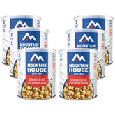 Mountain House Scrambled Eggs with Bacon pack shot showing nine servings per can
